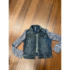 Free People Denim and Knit Distressed Jacket Small